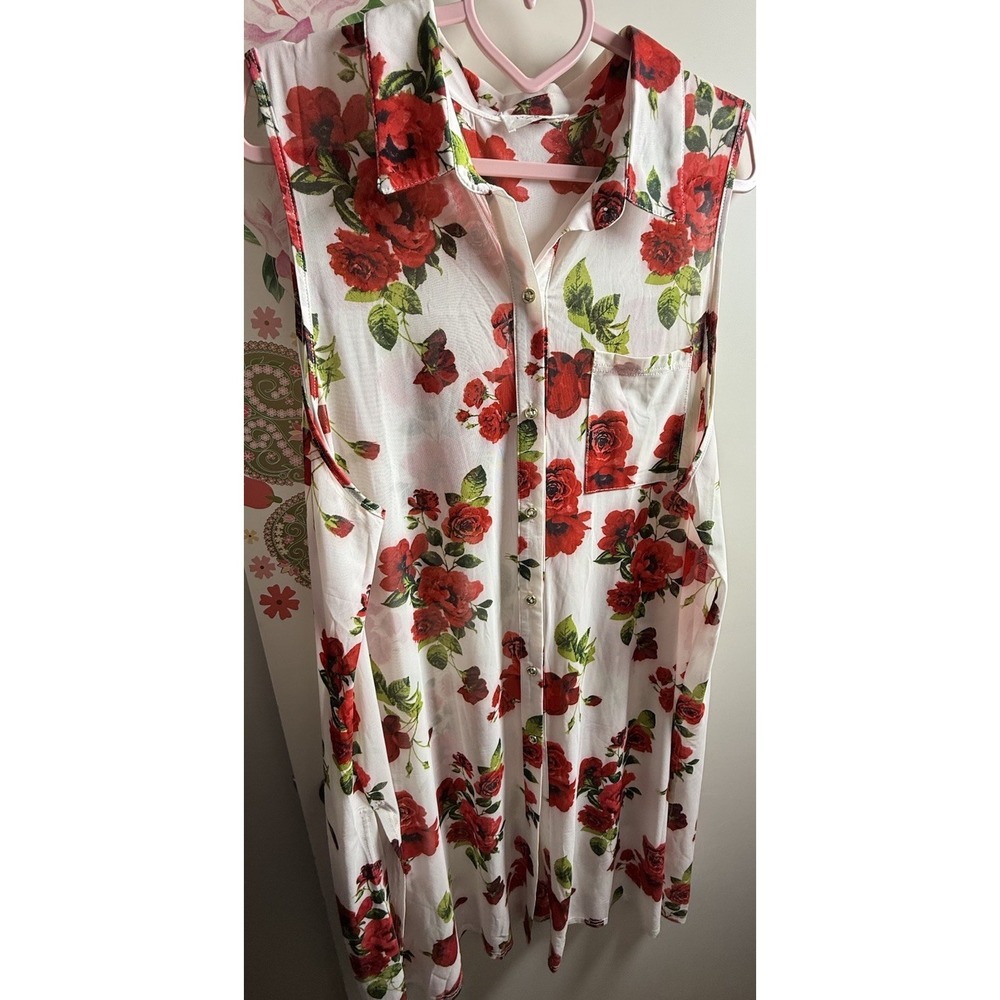Ivy Rose Sheer Floral Sleeveless Dress Red Roses White Plus Size 1X